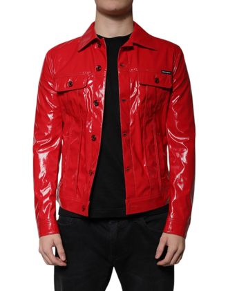 Dolce & Gabbana Red Polyester Button Down Collared Mens Jacket