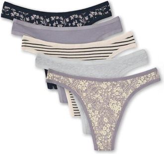 Pact Everyday Mid Rise Thong 5-Pack in Lavender Petals at Nordstrom, Size Xx-Large