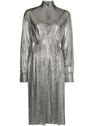 Paco Rabanne high neck sequin mesh dress - women - Aluminium - 42 - Silver