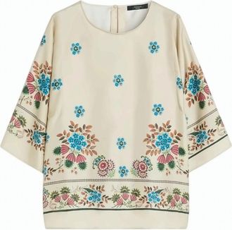 Weekend Pure Silk Twill Flared Crewneck Blouse