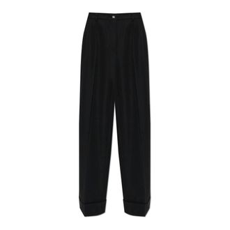 Dolce & Gabbana Wide Trousers, female, Black, Size: XS Wool Trousers with Rolled Cuffs
