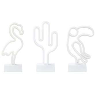 Beliani Conjunto De 3 Letreros Led De Ne&oacute;n Azul Verde Rosa Pvc Luces Pilas Accesorio Mabel