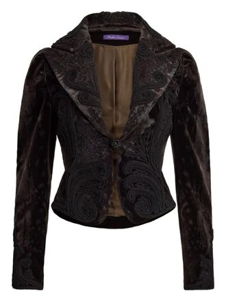 Ralph Lauren Collection embroidered-detail blazer - women - Cotton/Cupro/Polyester - 4 - Brown