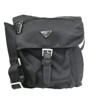 Prada Buckle Messenger Tessuto Black Nylon Handbag (Pre-Owned)