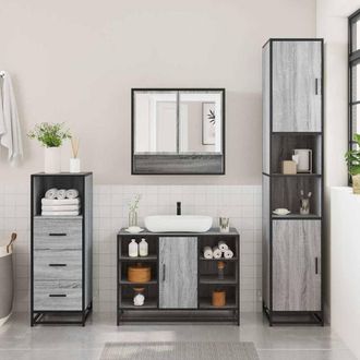 Berkfield Home Durable 3 Piece Bathroom Furniture Set Grey Sonoma Engineered Wood