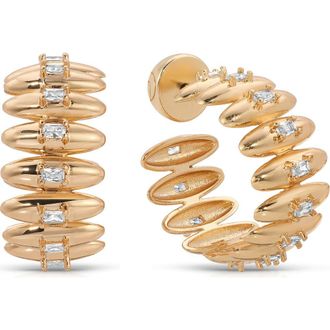 Ettika Baguette Cubic Zirconia Thick Oval Dome Hoop Earrings in Gold at Nordstrom