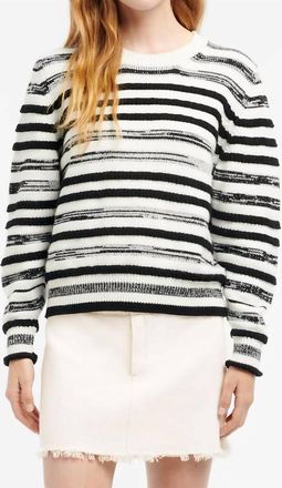 Barrie Striped Cashmere Cotton Round Neck Jumper In Black