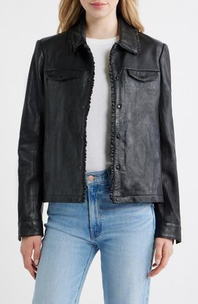 Mauritius Limma Ruffle Leather Jacket in Black at Nordstrom, Size 15