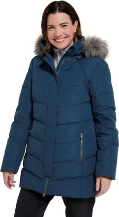 Mountain Warehouse Isla II Womens Down Jacket - Water Resistant Puffer Coat with Faux Fur Trim Hood, Zipped Pockets & Thermal Tested -35 °C - For Winter & Outdoors Blue 