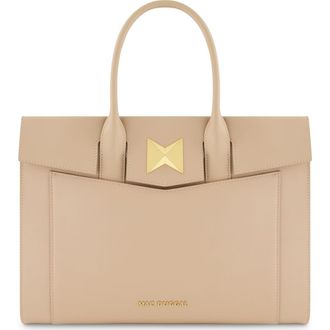 Mac Duggal Gold Plated Hardware Large Leather Briefcase Bag in Taupe at Nordstrom