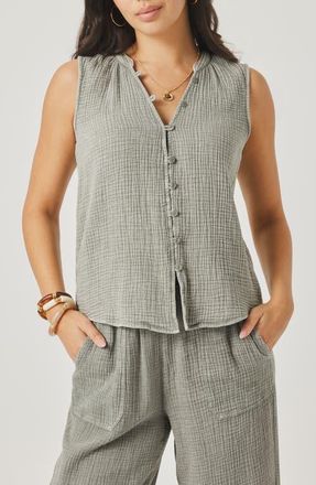 Splendid Ava Cotton Gauze Button-Up Tank in Eucalyptus Green at Nordstrom, Size X-Small