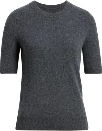 Nordstrom Cashmere Short Sleeve Crewneck Sweater in Grey Dark Charcoal at Nordstrom, Size Xx-Large