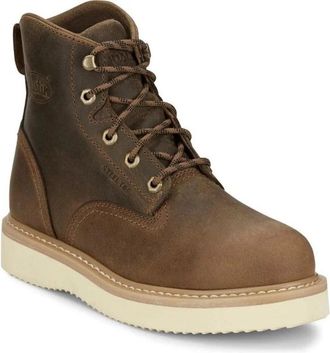 Justin Womens Justin Maxwell OW709 Brown Leather 6 Steel Toe Work Boots NIN1104