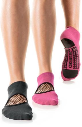 Arebesk Phish Net Assorted 2-Pack Closed Toe Grip Ankle Socks in Charcoal-Pink at Nordstrom, Size Small
