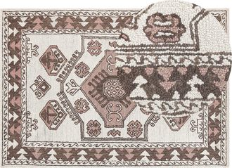 Beliani Alfombra De Lana Blanco Marr&oacute;n Rosa 160 X 230 Cm Oriental Hecho A Mano Tomarza