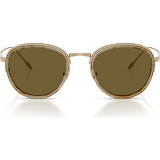 Armani 50mm Round Sunglasses in Matte Pale Gold /Dark Brown at Nordstrom