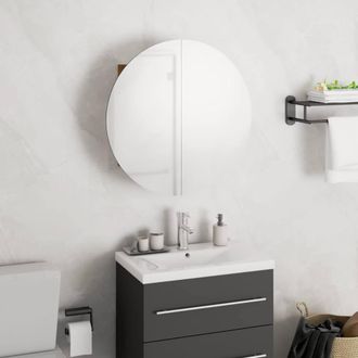 Berkfield Home Bathroom Cabinet with Round Mirror&LED Oak 40x40x17.5 cm in Brown