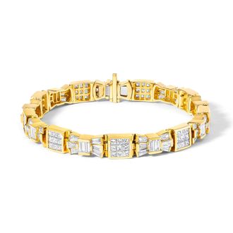 House of Brilliance 14K Yellow Gold 9.0 Cttw Diamond Alternating Bow and Box Link Bracelet- 7