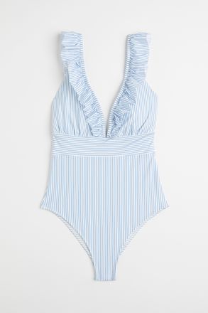 H&M Badeanzug mit wattierten Cups - Hellblau/Gestreift