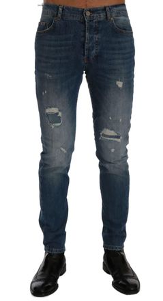 Frankie Morello Wash Torn Dunfermile Slim Fit Mens Jeans