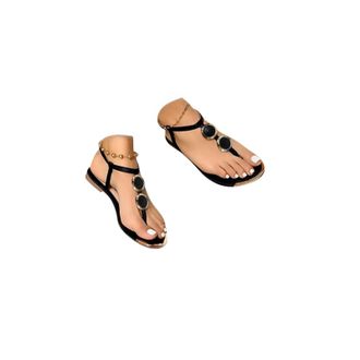 Generic Women Sandals T-Strap Open Toe Casual Summer Boho Sandals Beach Roman Shoes Summer Rhinestones Flower Beach Flip Flops Ladies Thongs Elastic T-Strap B