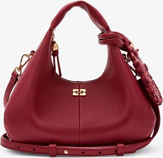 Ganni Dark Red Grained Mini Hobo Bag