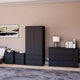 Home Discount Vida Designs Denver 4Pc Bedroom Set(2 Bedside, 6 Drawer Chest, Wardrobe) in Black