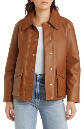Rails Mathis Faux Leather Jacket in Russet at Nordstrom, Size Medium