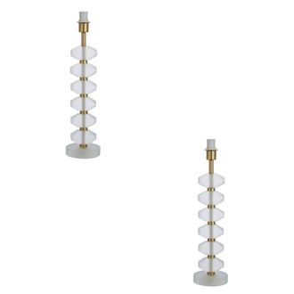 Loops 2 PACK Frosted Crystal Glass Table Lamp Base - Gold Plated Metalwork - Bedside