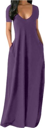 Generic Deep U-Neck Loose fit Gown, Plain Colored Long Maxi Sleeveless Dress, Casual Style Dresses for Women 2025 Purple