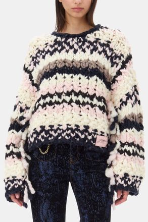 Ganni Mixed Multicolour Hand-Knit Jumper - Size S Wool