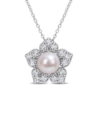 Rina Limor Silver 1.35 Ct. Tw. White Sapphire 8.5-9Mm Pearl Necklace