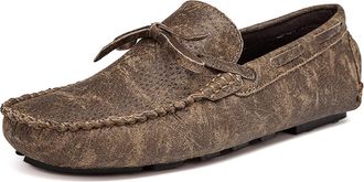 Generic Mens Loafers Genuine Leather Stitching Details Deck Shoes 1-Eye Anti-Slip Lightweight Flexible Prom Slip On(Brown,7.5 UK)