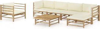 vidaXL Set De Muebles De Jard&iacute;n 7 Piezas Bamb&uacute; Y Cojines Blanco Crema Vidaxl