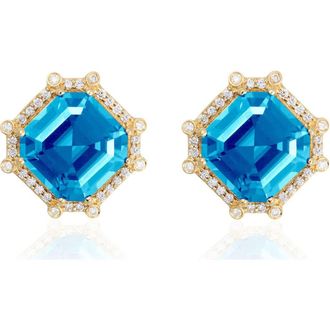 Goshwara Asscher Cut Stone Stud Earrings in Pale Blue at Nordstrom
