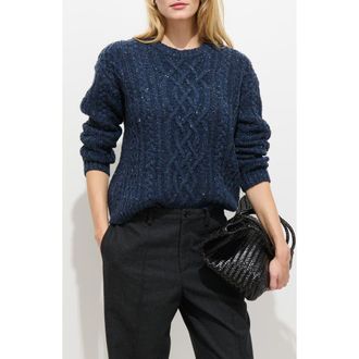 Alex Mill Madelyn Cable Knit Wool Blend Donegal Sweater in Navy at Nordstrom Rack, Size Medium