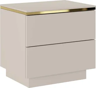 Vente-Unique Comodino Con 2 Cassetti Beige E Dorato - Vukia
