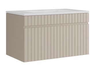 Vente-Unique Mueble de ba&ntilde;o suspendido estriado beige con lavabo encastrado - 80 cm - SATARA
