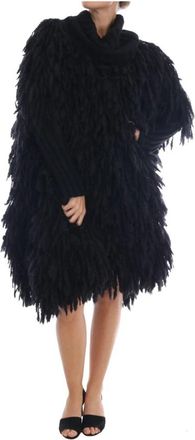 Dolce & Gabbana Luxe Zwarte Wol en Kasjmier Fringe Trui - Dames - Jassen - Zwart - S - Wol - Jassen