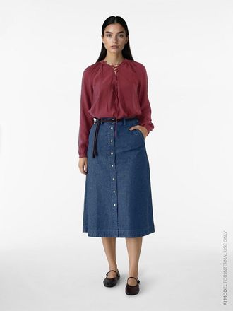 Vila Lange denimrok met knopen