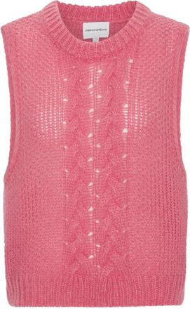 Americandreams Angie Kabel Gebreide Vest - Dames - Ronde hals truien - Roze - M - Wol - Truien & Vesten