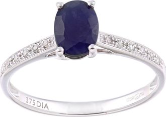 Jewelco London 9ct White Gold 5pts Diamond Oval 1.12ct Sapphire Solitaire Ring - PR1AXL2259WSA