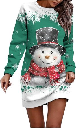 Generic Christmas Party Dresses Women Ladies Long Sleeve Round Neck Xmas Graphic Print Jumper Dress Winter Casual Dress