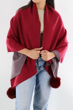 La Fiorentina Two Tone Scarf with Faux Fur Poms in Wine at Nordstrom