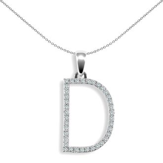 Jewelco London 9ct White Gold Diamond Block Initial ID Charm Pendant Letter D - 9P105-D