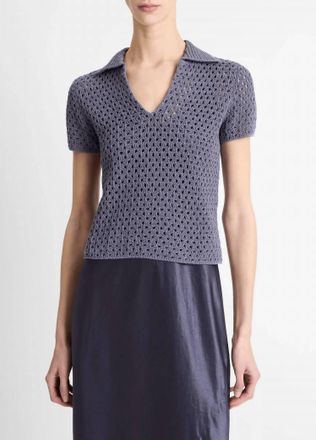 Vince Macram&eacute; Cotton Polo Sweater In Mauve Thistle