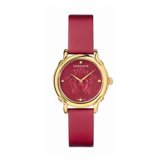 Versace Safety Pin Leren Band Horloge - Dames - Horloges - Rood - ONE Size - Accessoires