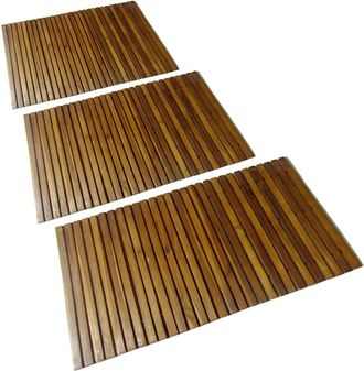 vidaXL Set 3 Alfombras De Acacia Para El Ba&ntilde;o, 80 X 50 Cm Vidaxl