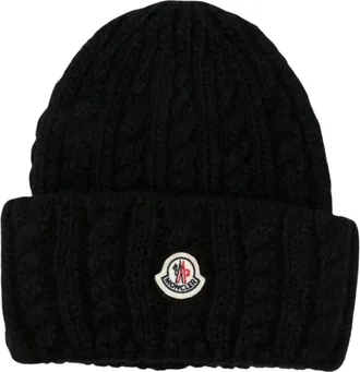 Moncler Accessoires, Dames, Zwart, ONE Size, Wol, Gebreide muts van wolmix