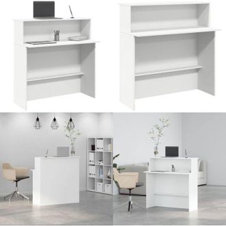 vidaXL Scrivania per Reception Bianca 100x50x103,5 cm in Legno Massello - Scrivania in legno - Scrivania da ufficio